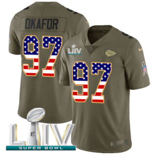 Nike Chiefs #97 Alex Okafor Olive USA Flag Super Bowl LIV 2020 Men's Stitched NFL Limited 2017 Salute To Service Jersey