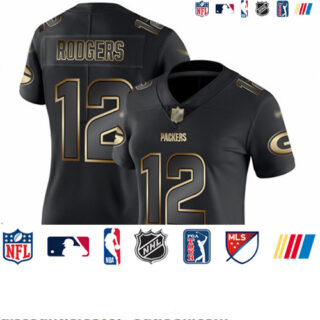 Packers #12 Aaron Rodgers Black Gold Women's Stitched Football Vapor Untouchable Limited Jersey