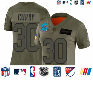 Panthers #30 Stephen Curry Camo Women's Stitched Football Limited 2019 Salute to Service Jersey