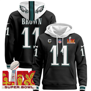 Men's Philadelphia Eagles Super Bowl LIX Patch Pullover Hoodie Black A.J. Brown 11