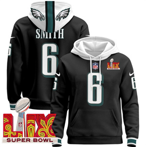 Men's Philadelphia Eagles Super Bowl LIX Patch Pullover Hoodie Black DeVonta Smith 6