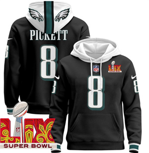Men's Philadelphia Eagles Super Bowl LIX Patch Pullover Hoodie Black Kenny Pickett 8