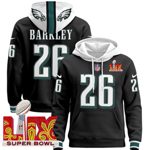Men's Philadelphia Eagles Super Bowl LIX Patch Pullover Hoodie Black Saquon Barkley 26