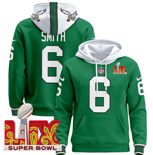 Men's Philadelphia Eagles Super Bowl LIX Patch Pullover Hoodie Kelly Green DeVonta Smith 6