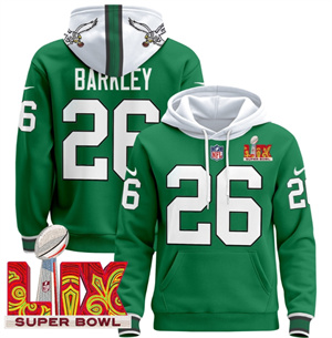 Men's Philadelphia Eagles Super Bowl LIX Patch Pullover Hoodie Kelly Green Saquon Barkley 26