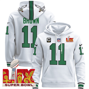 Men's Philadelphia Eagles Super Bowl LIX Patch Pullover Hoodie Kelly White A.J. Brown 11