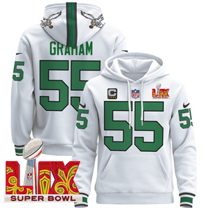 Men's Philadelphia Eagles Super Bowl LIX Patch Pullover Hoodie Kelly White Brandon Graham 55