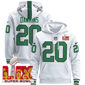 Men's Philadelphia Eagles Super Bowl LIX Patch Pullover Hoodie Kelly White Brian Dawkins 20