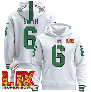 Men's Philadelphia Eagles Super Bowl LIX Patch Pullover Hoodie Kelly White DeVonta Smith 6