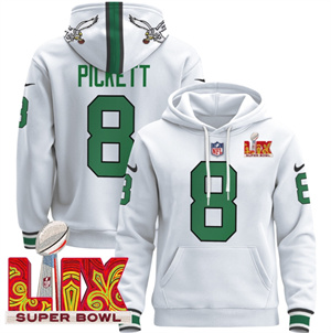 Men's Philadelphia Eagles Super Bowl LIX Patch Pullover Hoodie Kelly White Kenny Pickett8