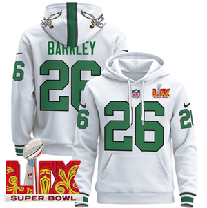 Men's Philadelphia Eagles Super Bowl LIX Patch Pullover Hoodie Kelly White Saquon Barkley26