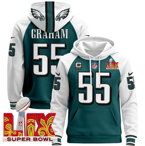 Men's Philadelphia Eagles Super Bowl LIX Patch Pullover Hoodie Midnight Green Brandon Graham 55