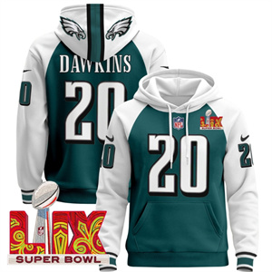 Men's Philadelphia Eagles Super Bowl LIX Patch Pullover Hoodie Midnight Green Brian Dawkins 20