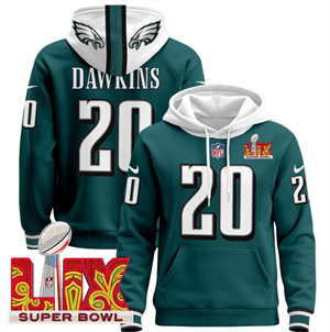Men's Philadelphia Eagles Super Bowl LIX Patch Pullover Hoodie Midnight Green Brian Dawkins20