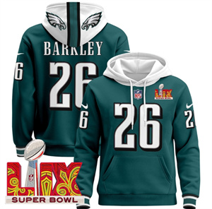 Men's Philadelphia Eagles Super Bowl LIX Patch Pullover Hoodie Midnight Green Saquon Barkley 26
