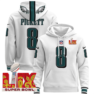 Men's Philadelphia Eagles Super Bowl LIX Patch Pullover Hoodie White Kenny Pickett 8