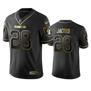 Raiders #28 Josh Jacobs Black Men's Stitched Football Limited Golden Edition Jersey