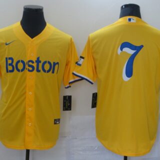 Red Sox 7 Gold Nike 2021 City Connect Replica Player Cool Base Jersey