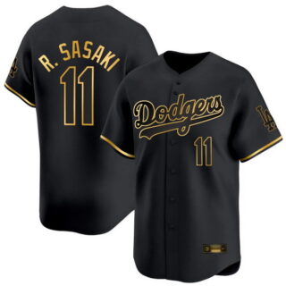 Men's Roki Sasaki #11 Los Angeles Dodgers Black Gold Jersey - All Stitched