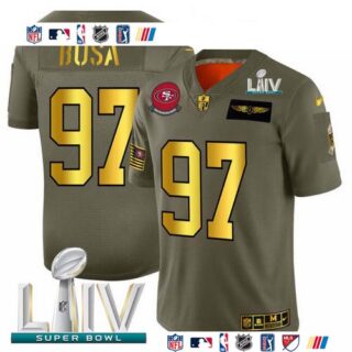 San Francisco 49ers #97 Nick Bosa NFL Men's Nike Olive Gold Super Bowl LIV 2020 2019 Salute to Service Limited Jersey