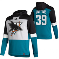 San Jose Sharks #39 Logan Couture Reverse Retro Pullover Hoodie Gray Teal