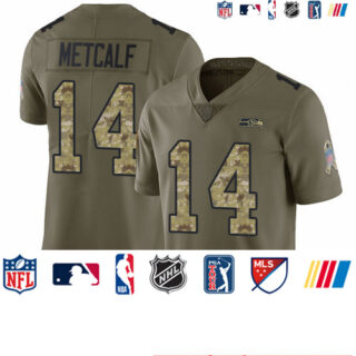 Seahawks #14 D.K. Metcalf Olive Camo Men's Stitched Football Limited 2017 Salute To Service Jersey
