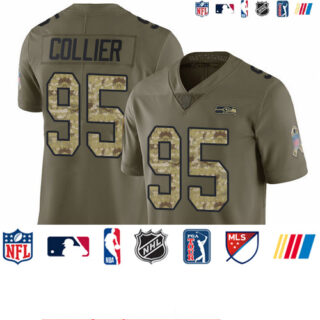 Seahawks #95 L.J. Collier Olive Camo Men's Stitched Football Limited 2017 Salute To Service Jersey