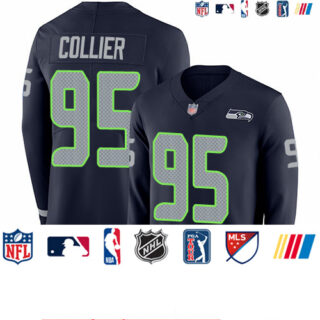 Seahawks #95 L.J. Collier Steel Blue Team Color Men's Stitched Football Limited Therma Long Sleeve Jersey