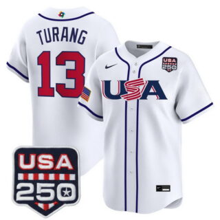Team USA World Baseball Classic #13 Brice Turang 250America Patch Vapor Premier Jersey All Stitched White
