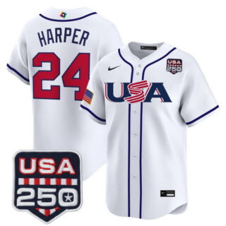 Team USA World Baseball Classic #24 Bryce Harper 250America Patch Vapor Premier Jersey All Stitched White