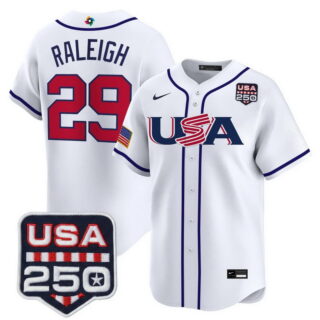 Team USA World Baseball Classic #29 Cal Raleigh 250America Patch Vapor Premier Jersey All Stitched White