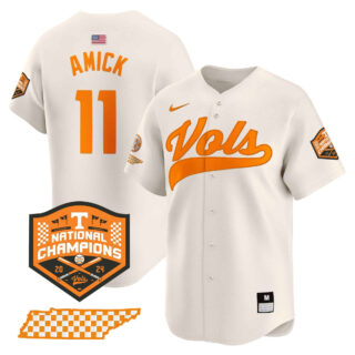Tennessee Volunteers 2024 Champions Vapor Premier Limited baseball Jersey All Stitched Cream #11 Billy Amick