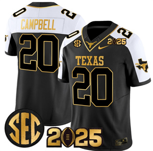 Men's Texas Longhorns 2025 CFP Final Gold Patch Vapor Limited Jersey Alternate Earl Campbell 20