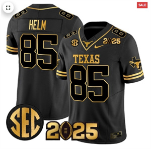 Men's Texas Longhorns 2025 CFP Final Gold Patch Vapor Limited Jersey Black Gold Gunnar Helm