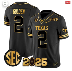 Men's Texas Longhorns 2025 CFP Final Gold Patch Vapor Limited Jersey Black Gold Matthew Golden