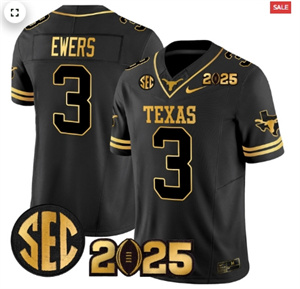 Men's Texas Longhorns 2025 CFP Final Gold Patch Vapor Limited Jersey Black Gold Quinn Ewers