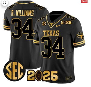 Men's Texas Longhorns 2025 CFP Final Gold Patch Vapor Limited Jersey Black Gold Ricky Williams