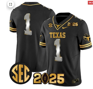 Men's Texas Longhorns 2025 CFP Final Gold Patch Vapor Limited Jersey Black Limited #1 Team
