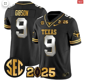 Men's Texas Longhorns 2025 CFP Final Gold Patch Vapor Limited Jersey Black Limited Jerrick Gibson