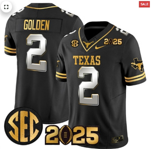 Men's Texas Longhorns 2025 CFP Final Gold Patch Vapor Limited Jersey Black Limited Matthew Golden