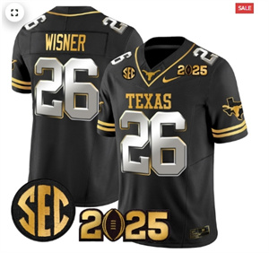 Men's Texas Longhorns 2025 CFP Final Gold Patch Vapor Limited Jersey Black Limited Quintrevion Wisner