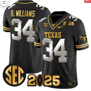 Men's Texas Longhorns 2025 CFP Final Gold Patch Vapor Limited Jersey Black Limited Ricky Williams
