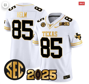 Men's Texas Longhorns 2025 CFP Final Gold Patch Vapor Limited Jersey White Gold Gunnar Helm 85