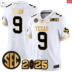 Men's Texas Longhorns 2025 CFP Final Gold Patch Vapor Limited Jersey White Gold Jerrick Gibson 9