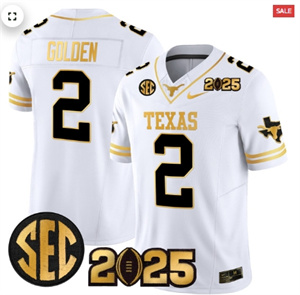 Men's Texas Longhorns 2025 CFP Final Gold Patch Vapor Limited Jersey White Gold Matthew Golden 2