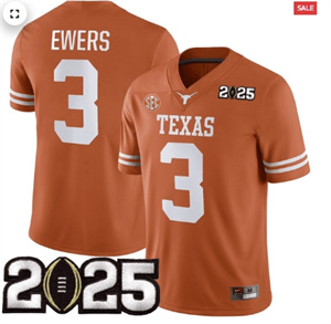 Men's Texas Longhorns Football 2025 Jersey CFP Final Patch Orange EWERS 3