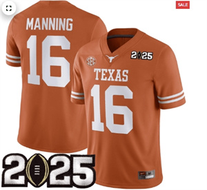 Men's Texas Longhorns Football 2025 Jersey CFP Final Patch Orange MANNING 16