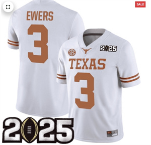 Men's Texas Longhorns Football 2025 Jersey CFP Final Patch White EWERS 3