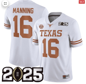Men's Texas Longhorns Football 2025 Jersey CFP Final Patch White MANNING 16