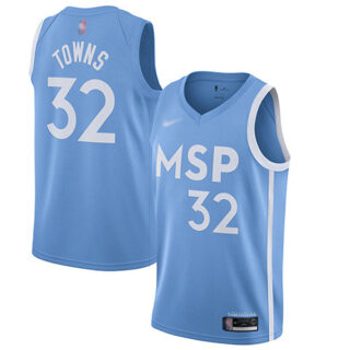 Timberwolves #32 Karl-Anthony Towns Blue Basketball Swingman City Edition 2019 20 Jersey